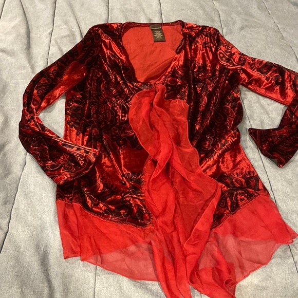 New Covington dark brick red long sleeve open front soft over shirt - Picture 1 of 3